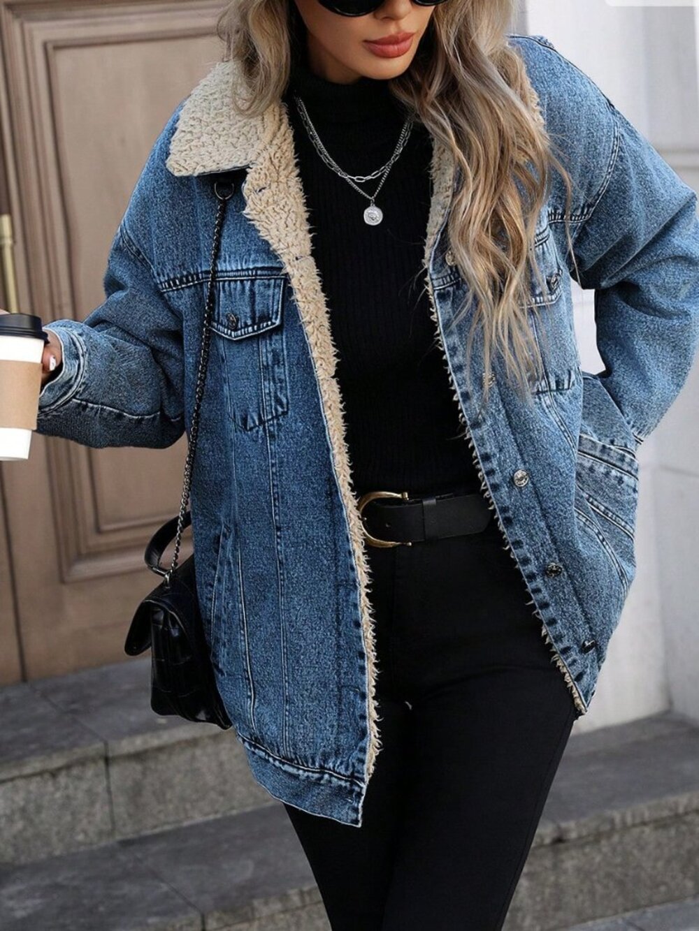 Dark Blue Casual Women's Front Button Lapel Denim Jacket